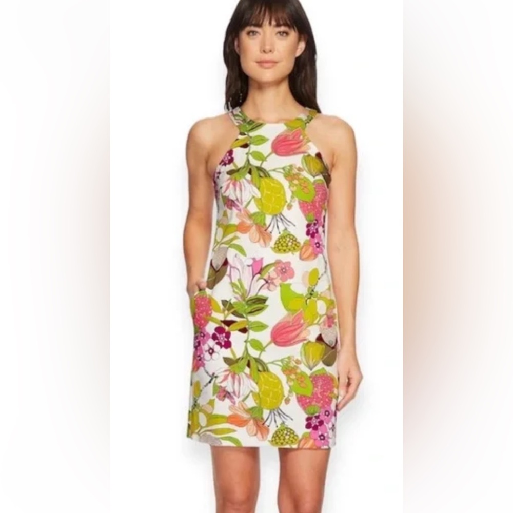Trina Turk White Mini Dress with Pink & Green Floral Print
